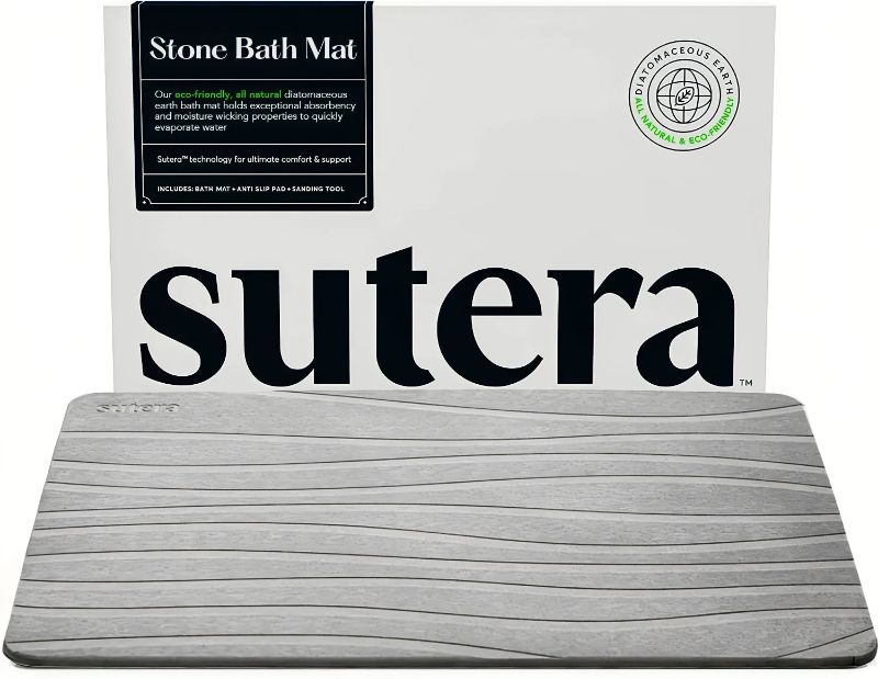 Photo 1 of SUTERA - Stone Bath Mat, Diatomaceous Earth Shower Mat, Non-Slip Super Absorbent Quick Drying Bathroom Floor Mat, Natural, Easy to Clean (23.5 x 15 Gray)