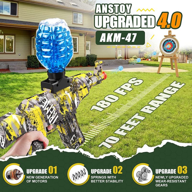 Photo 2 of Anstoy Electric with Gel Ball Blaster AEG AKM-47 Splatter Ball Blaster for Outdoor Activities-Fighting Shooting Team Game(Yellow)