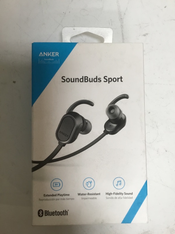 Photo 2 of Anker SoundBuds Sport Bluetooth Headphones Microphone Black Water Resistant
