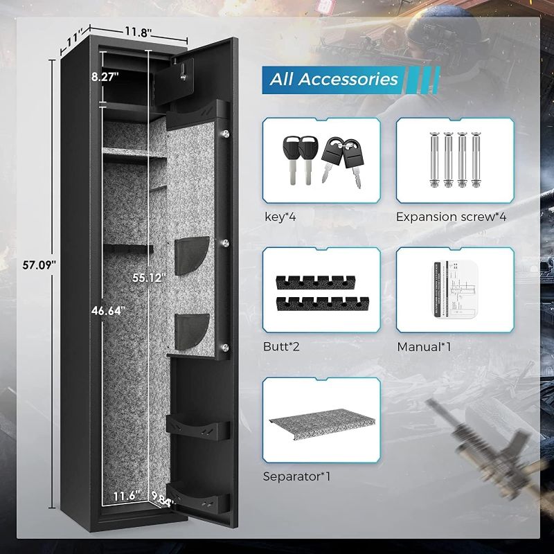 Photo 2 of Diosmio Large 6 Gun Safe for Home Rifle and Pistols - Quick Access Gun Security Cabinet Safes with Separate Pistol Lock Box, Ammo Storage Shelf(US Stock)