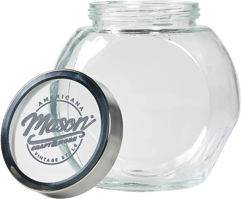 Photo 1 of Mason Craft & More Airtight Kitchen Food Storage Clear Glass Pop Up Lid Canister, 2.2 Liter Tilted Canister 