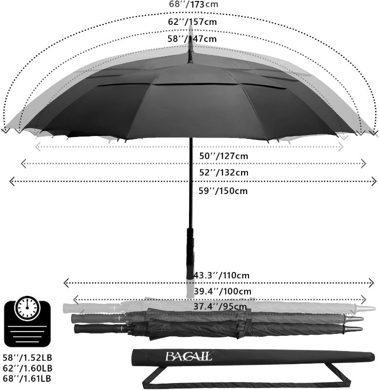 Photo 2 of BAGAIL Golf Umbrella 68/62/58 Inch Large Oversize Double Canopy Vented Automatic Open Stick Umbrellas for Men and Women