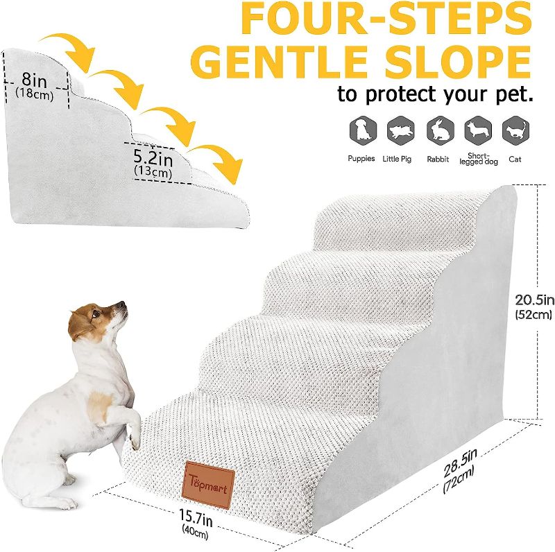 Photo 2 of Topmart High Density Foam Dog Steps 4 Tiers, Extra Wide Deep Pet Steps, Non-Slip Pet Stairs, Dog Ramp for Bed, Soft Foam Dog Ladder, Best for Older Dogs Injured, Older Pets, Cats with Joint Pain