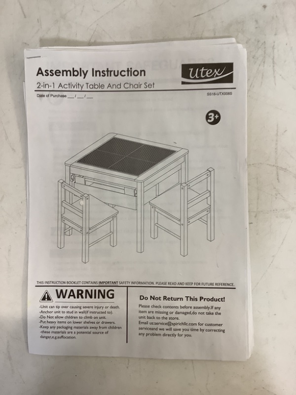 Photo 2 of UTEX 2-in-1 Kids Multi Activity Table and 2 Chairs Set with Storage (White)