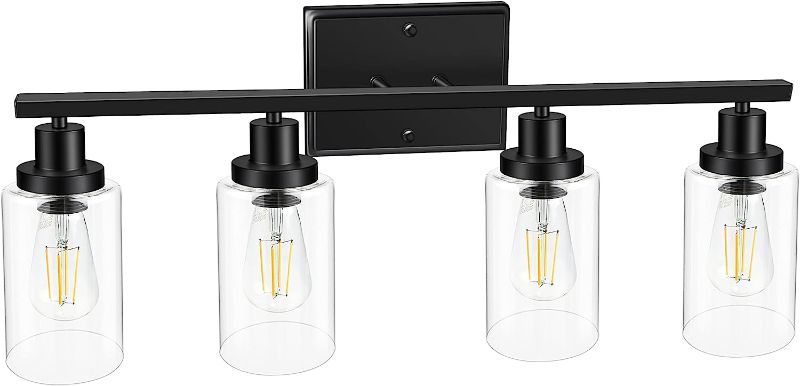 Photo 1 of Ascher 4-Light Wall Sconces, Modern Vanity Light Fixture with Clear Glass Shade, Black Finish Wall Light for Mirror Bedroom Hallway, E26 Base (Bulbs Not Included)