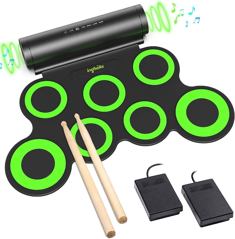 Photo 1 of Electronic Drum Set, Roll Up Drum Practice Pad Midi Drum Kit with Built-in Speaker Drum Pedals Drum Sticks 10 Hours Playtime, Great Holiday Birthday Gift for Kids