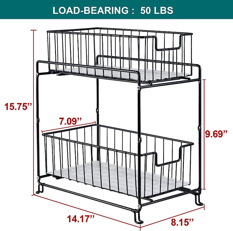Photo 3 of SUFAUY 2 Pack Stackable 2-Tier Under Sink Cabinet Organizer with Sliding Drawer for Pantry Organization or Kitchen Storage, Black