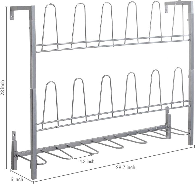 Photo 2 of MyGift Premium Silver Metal Hanging Wall Shoe Rack for Walk in Closet, Mudroom and Entryway, Wall Mounted Space Saving Boot and Shoe Rack Organizer, Holds 9 Pairs