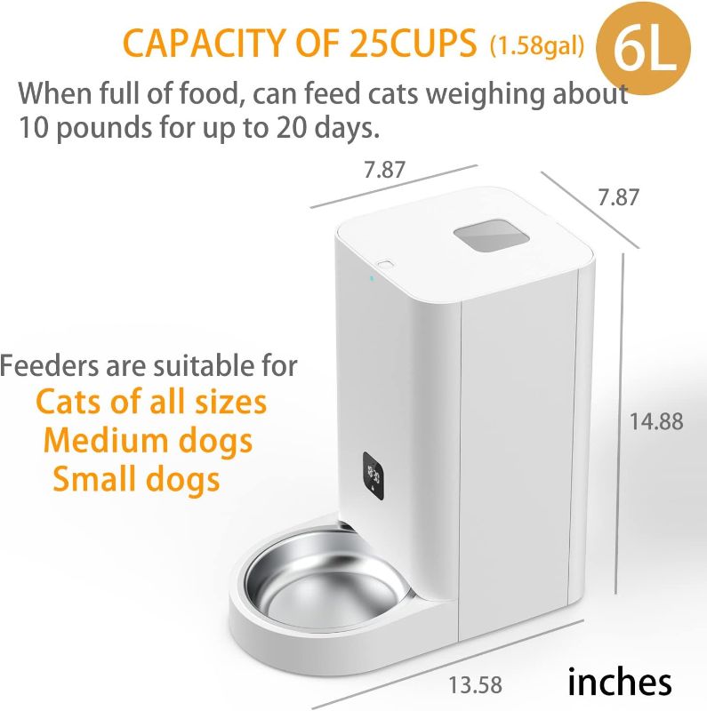 Photo 2 of AIDANLS Automatic Cat Feeders,6L(25cup) 2.4G/5G WiFi Pet Dry Food Dispenser with Stainless Steel Bowl & Clog-Free Design,1-10 Meals Per Day & 10s Voice Recorder,Timed Pet Feeder for Cats and Dogs