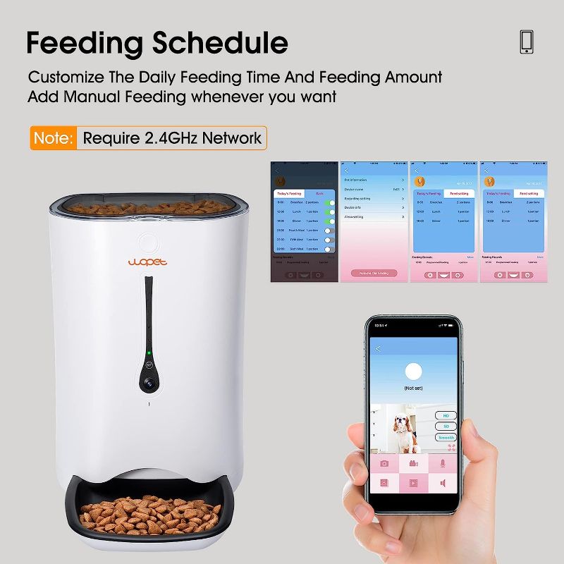 Photo 3 of WOPET Automatic Cat Feeder with Camera,7L App Control Smart Feeder Cat Dog Food Dispenser, 6-Meal Auto Pet Feeder with Timer Programmable, HD Camera for Voice and Video Recording.