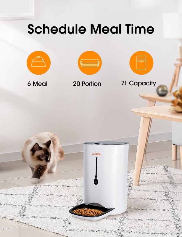 Photo 2 of WOPET Automatic Cat Feeder with Camera,7L App Control Smart Feeder Cat Dog Food Dispenser, 6-Meal Auto Pet Feeder with Timer Programmable, HD Camera for Voice and Video Recording.