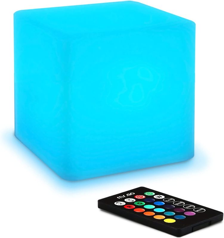 Photo 1 of Mr.Go 4-inch Dimmable LED Night Light Mood Lamp for Kids and Adults - 16 RGB Colors - 8 Level Dimming - 4 Lighting Effect - Rechargeable - Remote Control - Decorative, Fun & Safe - White Finish Cube