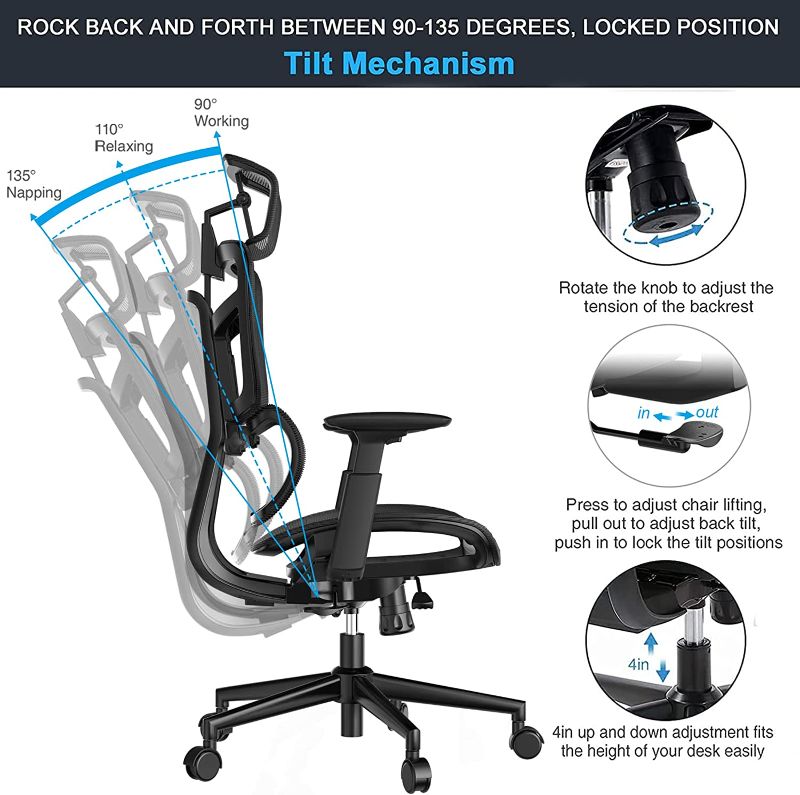 Photo 1 of SAMOFU Ergonomic Office Chair, Backrest Height Adjustable Desk Chair,Big and Large Mesh Chair with Adjustable Lumbar Support/Armrest, High Back Computer Chair Executive Chair with Tilt & Lock Function