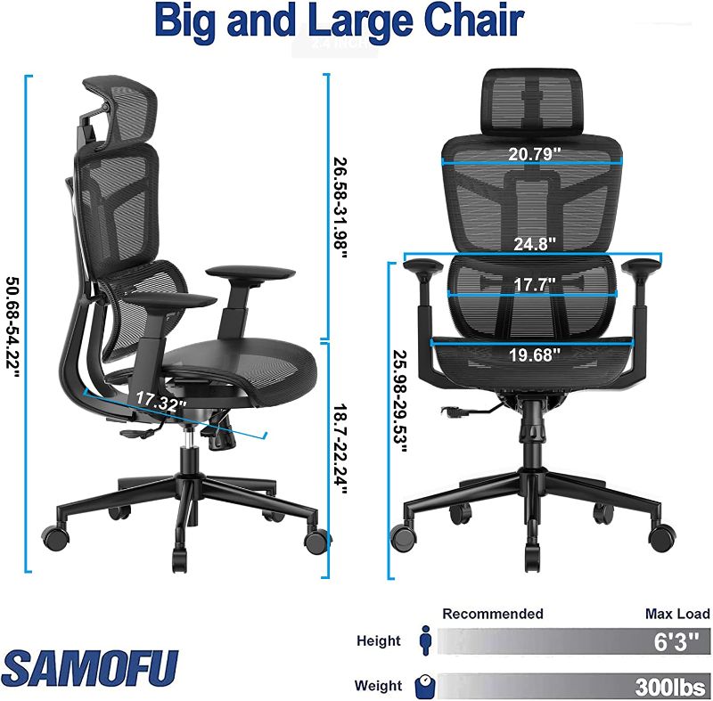 Photo 3 of SAMOFU Ergonomic Office Chair, Backrest Height Adjustable Desk Chair,Big and Large Mesh Chair with Adjustable Lumbar Support/Armrest, High Back Computer Chair Executive Chair with Tilt & Lock Function