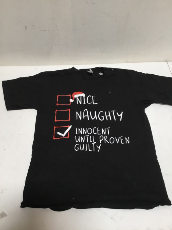 Photo 2 of 'Nice, Naughty, Innocent Until Proven Guilty' Small Christmas Tee Shirt  