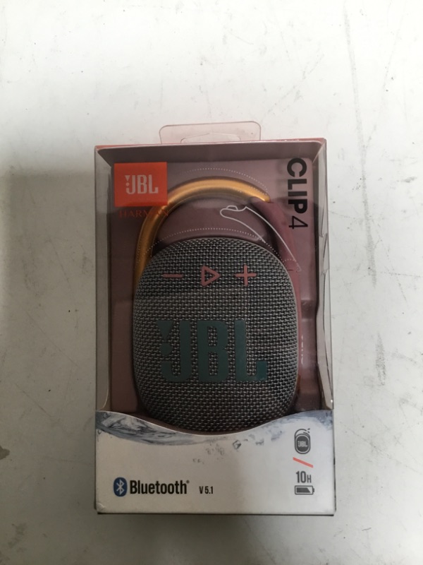 Photo 2 of JBL Clip 4 - Portable Mini Bluetooth Speaker, big audio and punchy bass, integrated carabiner, IP67 waterproof and dustproof, 10 hours of playtime, speaker for home, outdoor and travel - (Gray) Clip 4 Gray