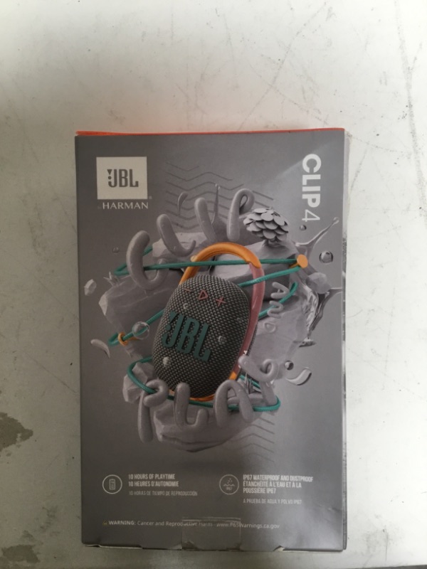 Photo 3 of JBL Clip 4 - Portable Mini Bluetooth Speaker, big audio and punchy bass, integrated carabiner, IP67 waterproof and dustproof, 10 hours of playtime, speaker for home, outdoor and travel - (Gray) Clip 4 Gray