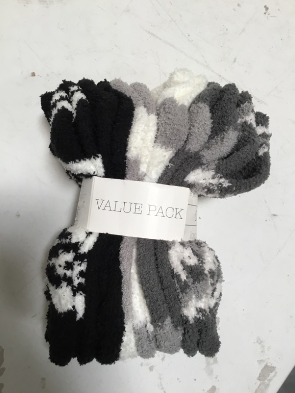 Photo 1 of 6 Pair COZIES Low Cut Fuzzy Socks Black & Gray Sizes 4-10