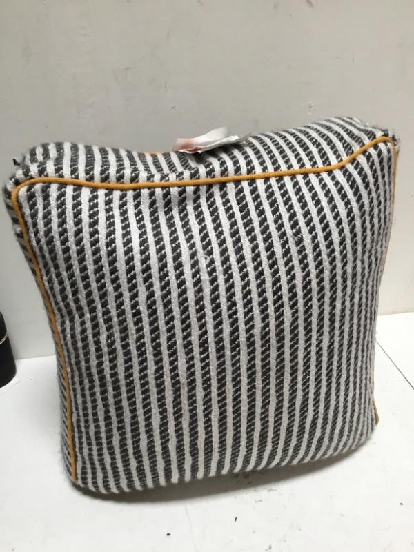 Photo 2 of **MINOR DAMAGE**  Hearth & Hand Ticking Stripe Indoor Outdoor Square 18 x 18 Pillow Grey Gold NWT