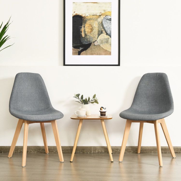 Photo 1 of 2 Pieces Modern Dining Chair Set with Wood Legs and Fabric Cushion Seat
