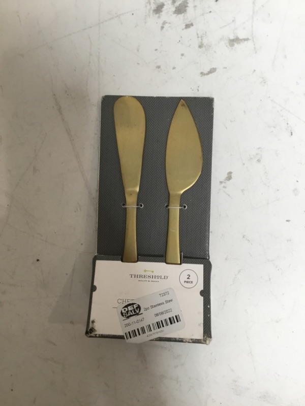 Photo 2 of 2pc Stainless Steel Cheese Spreader and Knife Set Gold - Threshold