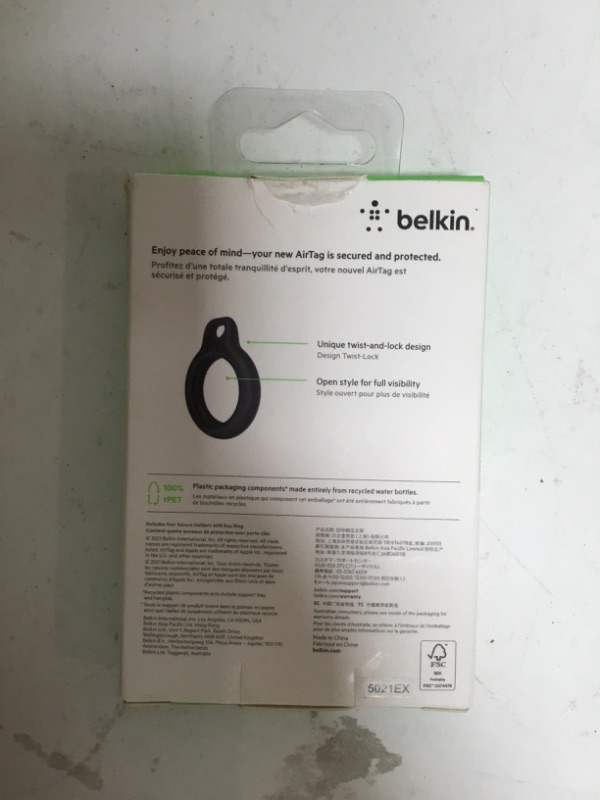 Photo 2 of Belkin Secure Holder with Key Ring for AirTag - 4pk Black