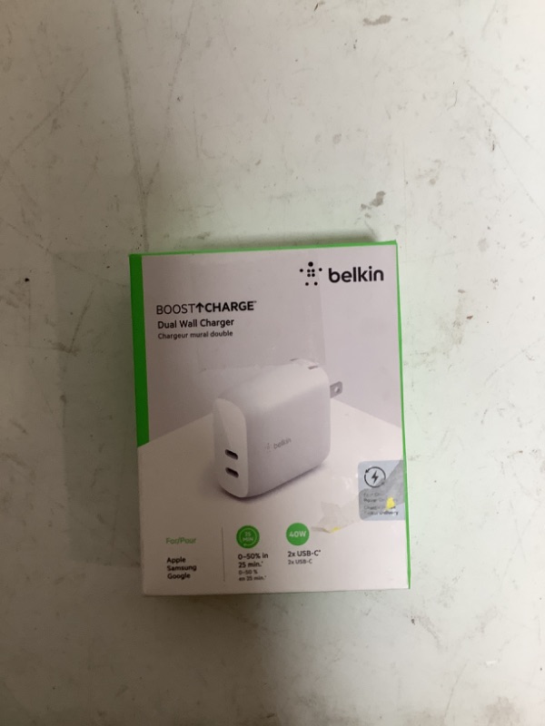 Photo 2 of Belkin 40W Dual Port USB C Wall Charger - USB Type C Charger Fast Charging for iPhone 14, 14 Pro, 14 Pro Max, 13, 13 Pro, 13 Pro Max, Galaxy S21 Ultra, iPad, AirPods & More - USBC Charger (1-Pack)