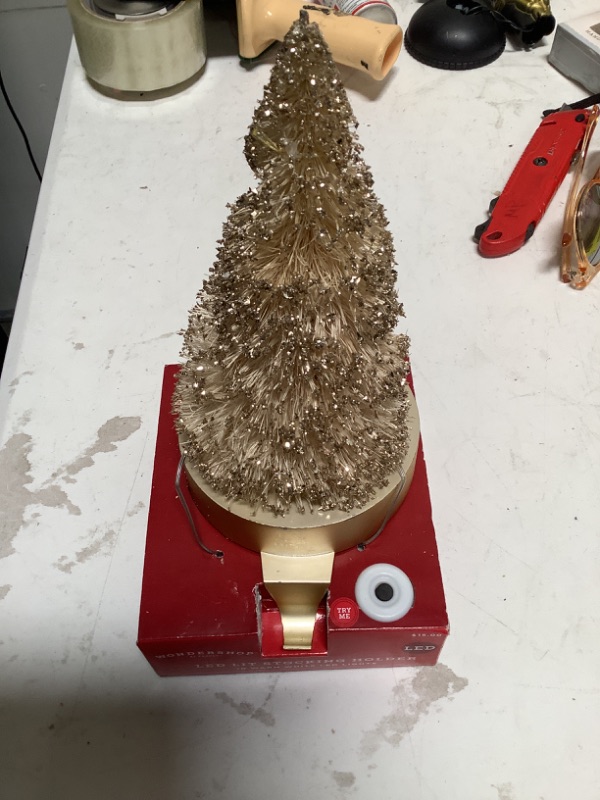 Photo 2 of Battery Operated Bottlebrush Tree Christmas Stocking Holder Gold - Wondershop