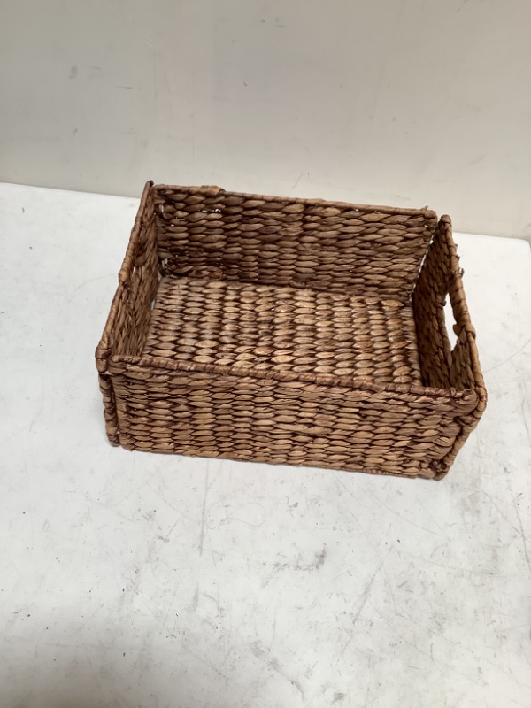 Photo 2 of **SEE OUR MEASUERMENTS** VK Living Foldable Handwoven Water Hyacinth Storage Baskets Wicker Cube Baskets Rectangular Laundry Organizer Totes for Bedroom, Living Room,Nursery Room, Shelves, Pantry 4 Pack