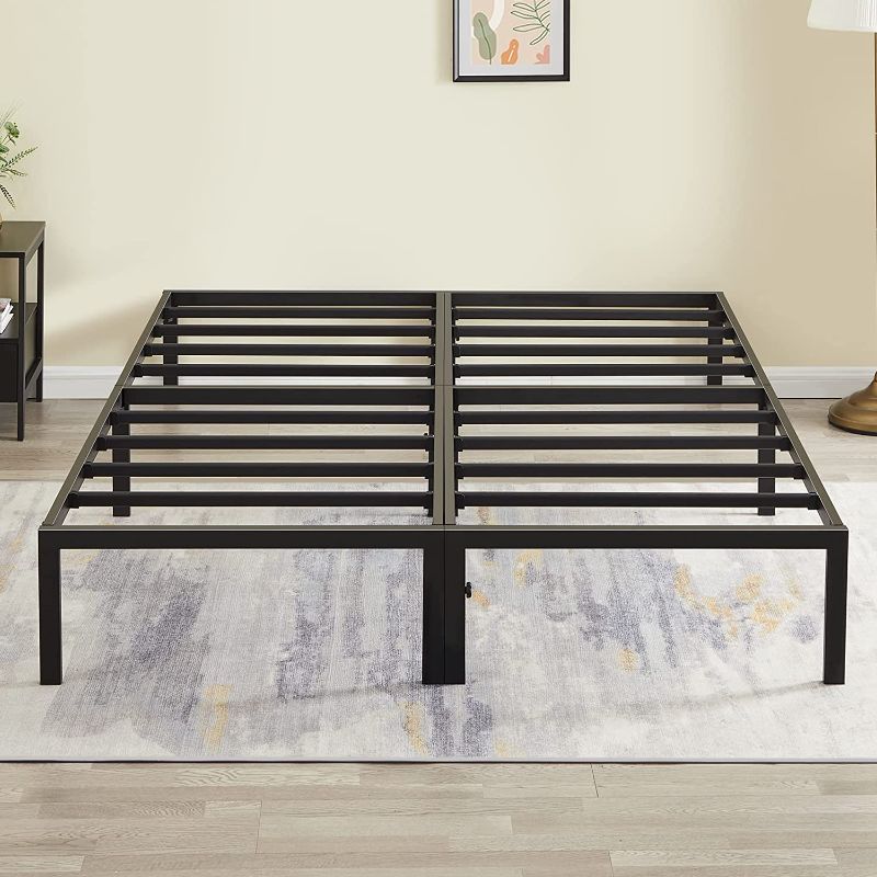 Photo 1 of GreenForest Queen Size Bed Frame Easy Quick Assembly Metal Platform, Heavy Duty Mattress Foundation with Steel Slat, No Box Spring Needed