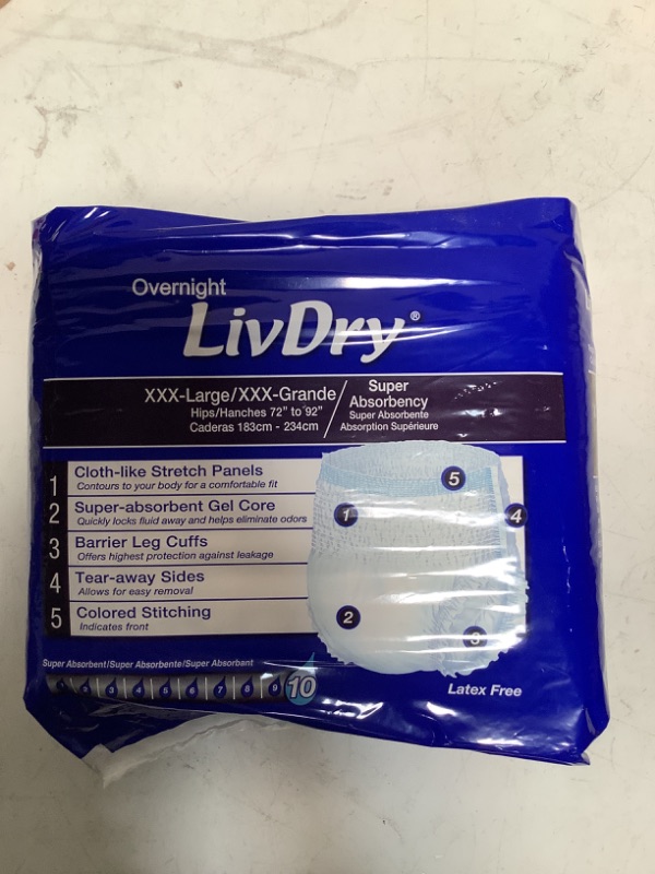 Photo 3 of LivDry Adult Incontinence Underwear, Overnight Comfort Absorbency, Leak Protection (XXX-Large 10 CT)