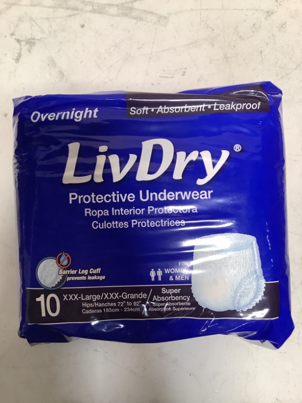Photo 4 of LivDry Adult Incontinence Underwear, Overnight Comfort Absorbency, Leak Protection (XXX-Large 10 CT)