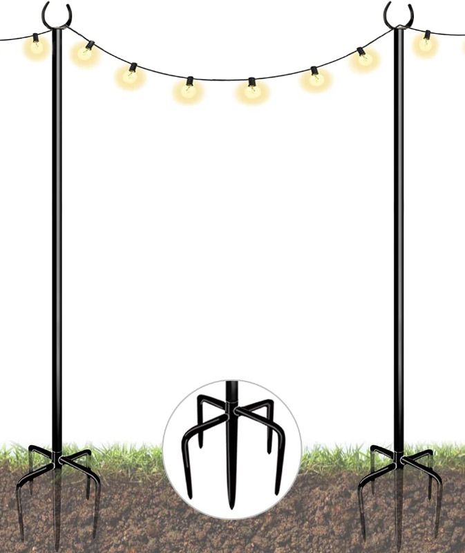 Photo 1 of Eazielife Sprimden Outdoor String Light Pole, 10 FT Heavy Duty Hanging Light Stand Pole for Outside Garden Lawn, Patio, Christmas, Wedding, Party (2 Packs)