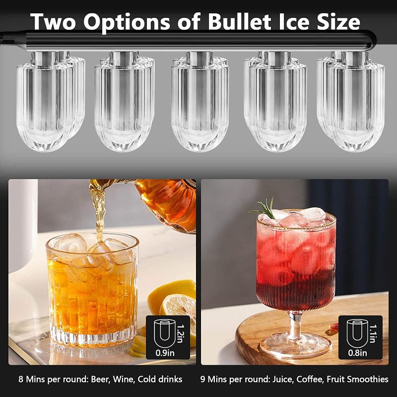 Photo 2 of KUMIO Ice Maker Countertop, Retro Design Bullet Clear Ice 10pcs in 8Mins, 33Lbs/Day, 2.5Qt Water Reservoir & 2 Ice Size (S/L), Self-Cleaning Portable Ice Machine with Ice Basket and Scoops