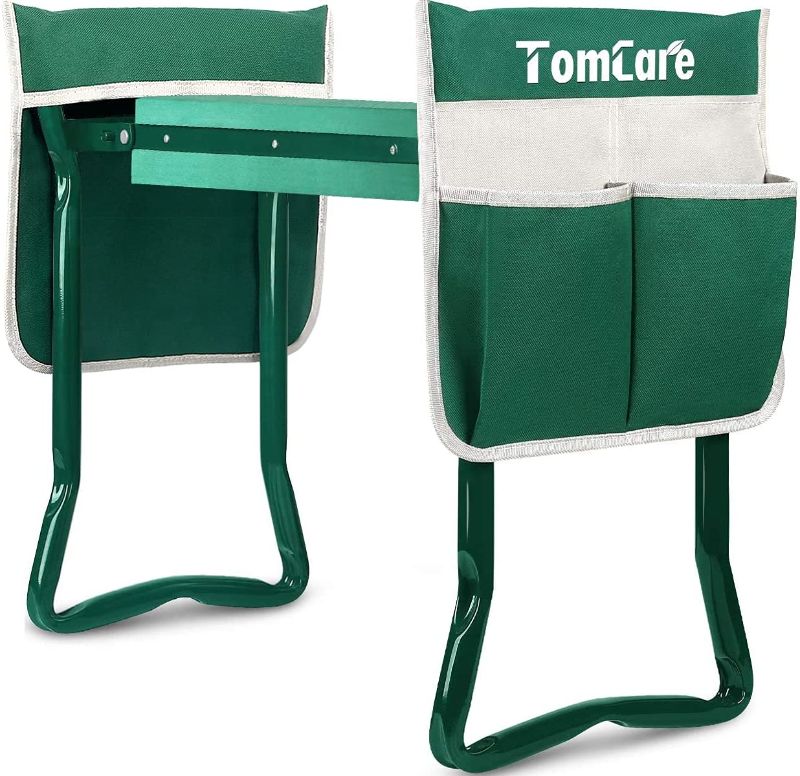Photo 1 of TomCare Upgraded Garden Kneeler Seat Widen Soft Kneeling Pad Garden Tools Stools Garden Bench with 2 Large Tool Pouches Outdoor Foldable Sturdy Gardening Tools for Gardeners, Green