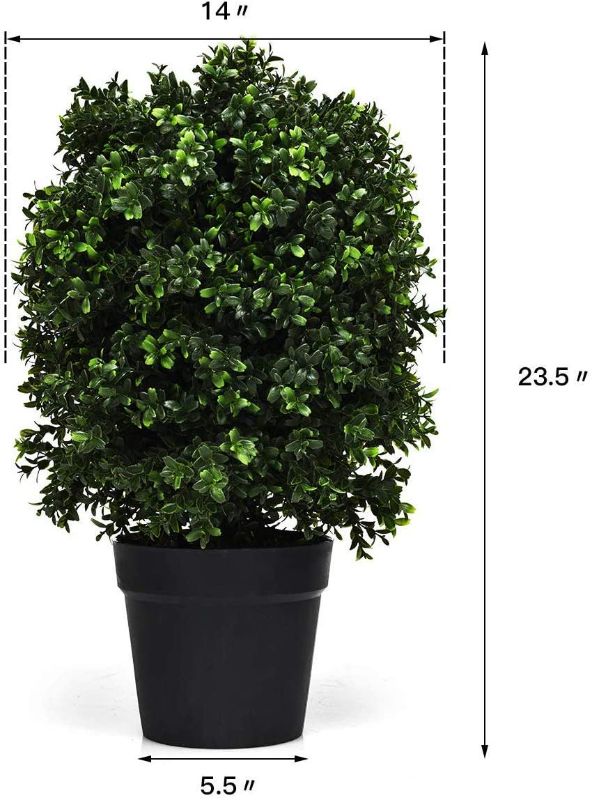 Photo 1 of Goplus 2Ft Artificial Boxwood Topiary Ball Tree, Faux Round Shrubs Bushes Decoration with UV-Proof Realistic Leaves, Fake Potted Plants for Front Porch Home Office Outdoor Indoor Decor
