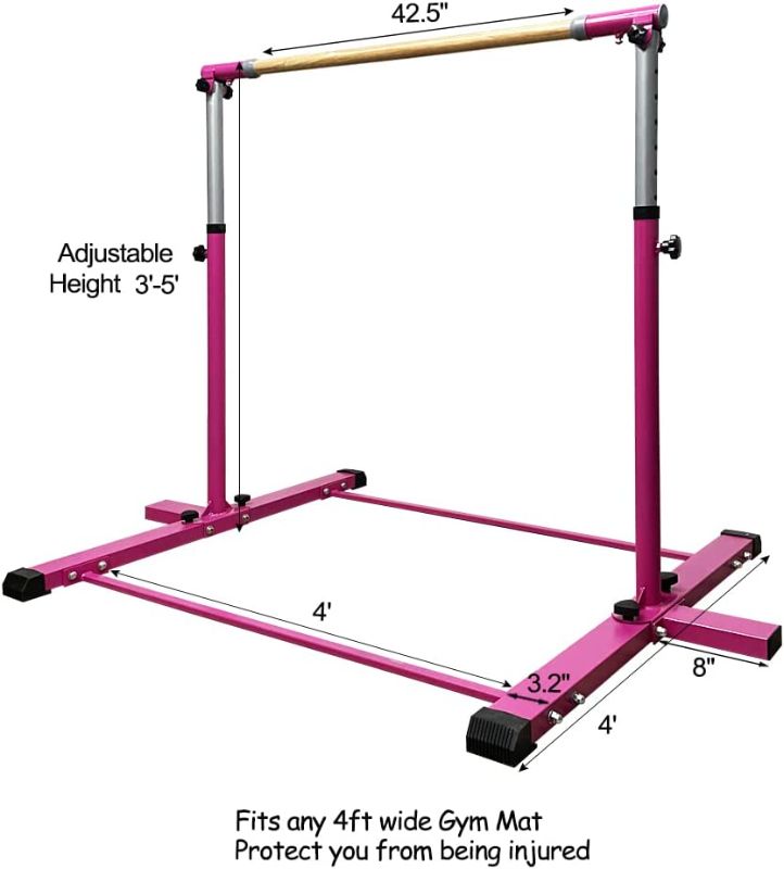 Photo 2 of GLANT Gymnastic Kip Bar, Horizontal Bar for Kids Girls Junior, 3' to 5' Adjustable Height, Home Gym Equipment, Ideal for Indoor and Home Training,1-4 Levels, 300lbs Weight Capacity