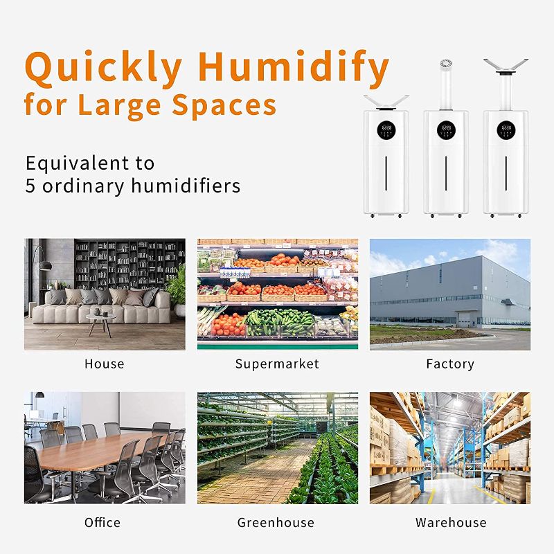 Photo 2 of LACIDOLL Large Humidifiers Whole-House Style Commercial&Industrial Humidifier 2000 sq.ft, 5.5Gal Plant Humidifier Cool Mist Top Fill Humidifier Floor Humidifier 21L 2000ML/H Dual 360° Nozzles 3 Speed