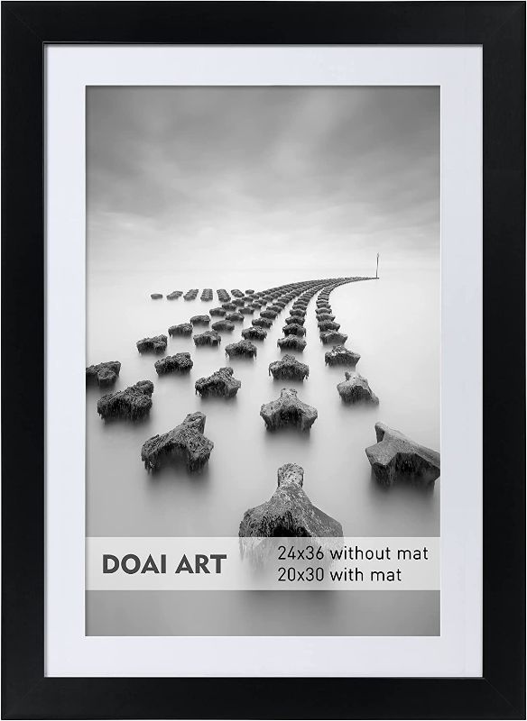 Photo 1 of OAI ART 24x36 Poster Frame Black without Mat or 20x30 Picture Frame with Mat - Polished Plexiglass for Wall Vertically or Horizontally Display