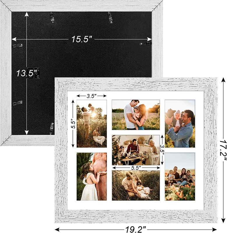 Photo 2 of Gaevuian 13.5x15.5 Picture Frame Display 7 opening 4X6 Picture Frame Collage,Multi Photo Frame with Mat,Plexiglass,Wall Hanging Decor,Distressed White Wood Grain