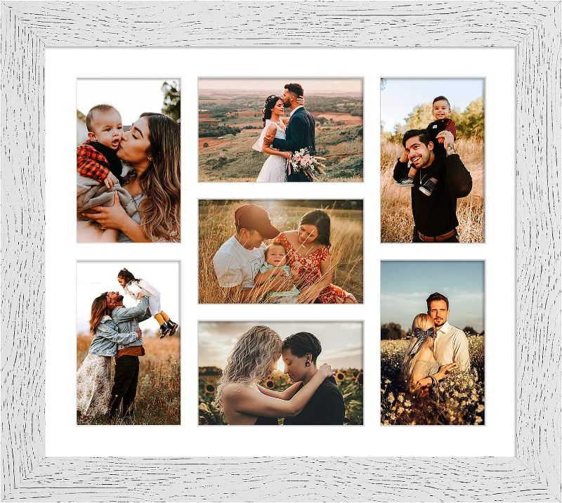 Photo 1 of Gaevuian 13.5x15.5 Picture Frame Display 7 opening 4X6 Picture Frame Collage,Multi Photo Frame with Mat,Plexiglass,Wall Hanging Decor,Distressed White Wood Grain