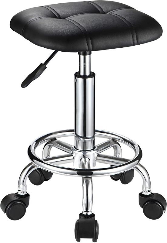 Photo 1 of FNZIR Square PU Cushion Rolling Stool with Wheels Height Adjustable Swivel Stools Chair Black