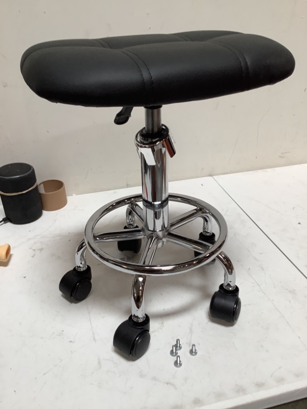 Photo 2 of FNZIR Square PU Cushion Rolling Stool with Wheels Height Adjustable Swivel Stools Chair Black