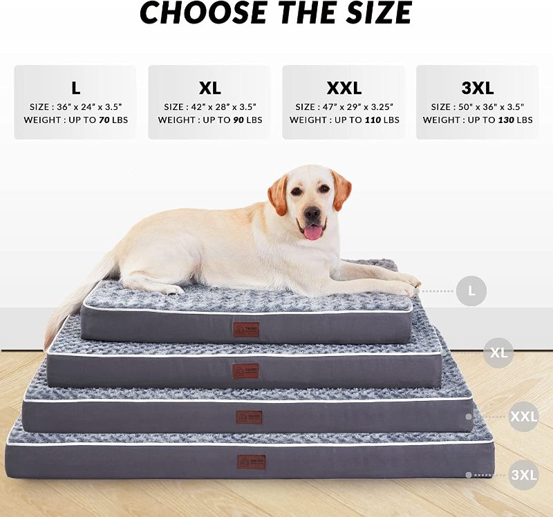 Photo 3 of **UNKNOWN SIZE** Orthopedic Memory Foam Dog Bed for Large Dogs, Waterproof Dog Crate Bed, Washable Pet Mat with Removable Cover and Nonskid Bottom