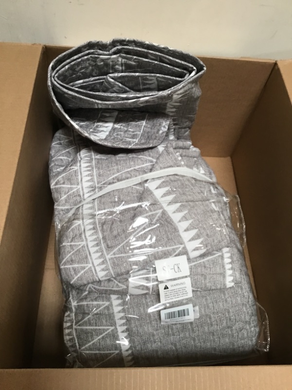 Photo 2 of Litanika Grey Boho Comforter Full (79x90lnch), Geometric Triangle Striped Comforter Set, Aztec Soft Microfiber Down Alternative Comforter Bedding