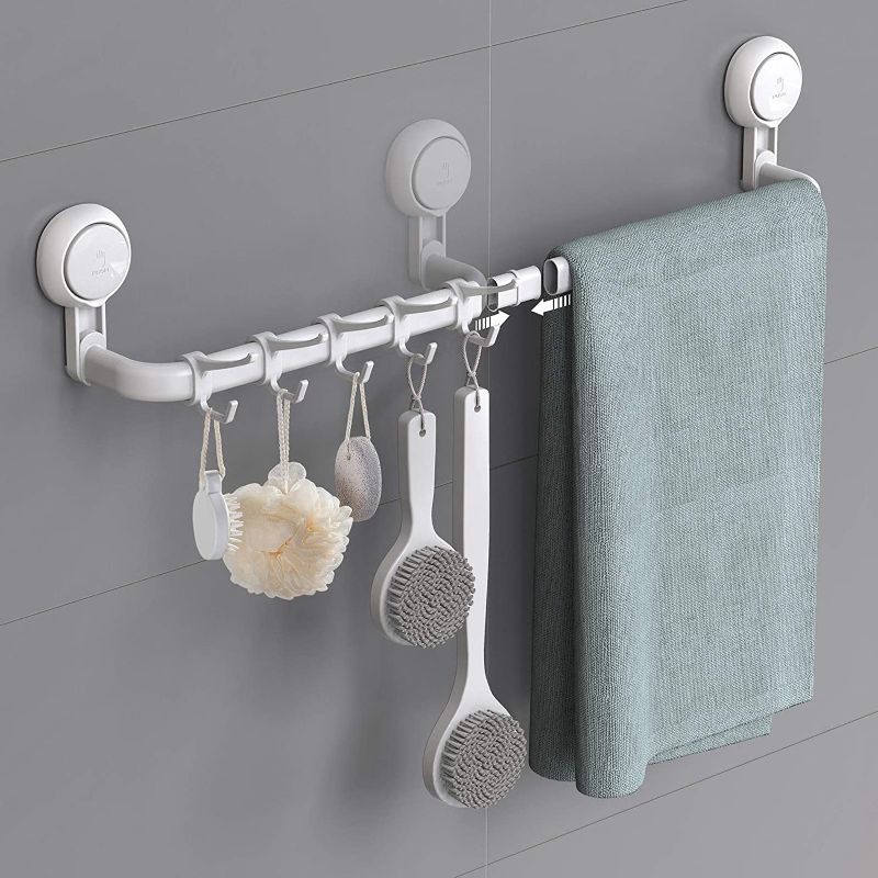 Photo 1 of Avolare Suction Cup Towel Bar, Adjustable 24 Inches Towel Holder for Bathroom, Drill Free Removable Wall Mount Towel Rack, Hand Towel Hanger for Kitchen, Toilet, Shower, Door