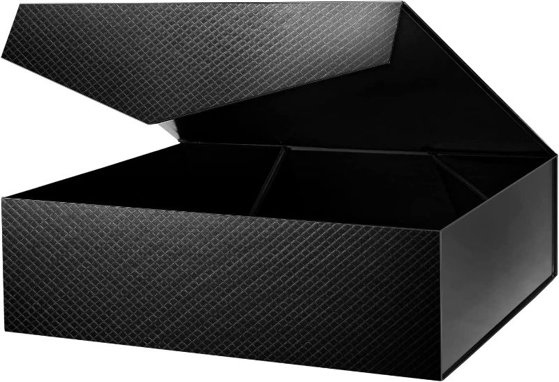 Photo 1 of MALICPLUS Extra Large Gift Box, 17x14.5x5.5 Inches Gift Box with Lid, Black Gift Box for Clothes and Large Gifts Magnetic Closure Gift Box (Lattice Texture)