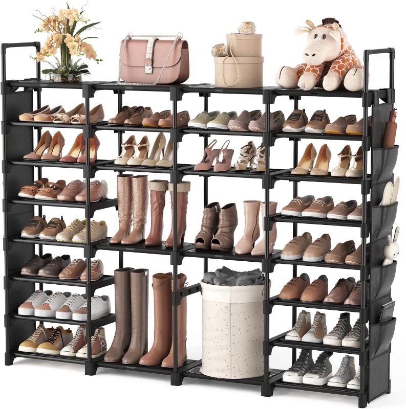Photo 1 of VTRIN Large Shoe Rack Organizer tall metal shoe rack for Entryway Holds 62-66 Pairs 8 Tiers Space Saving Shoe Shelf Shoes Storage with Side hanging pockets for Living Room Entryway Garage Black