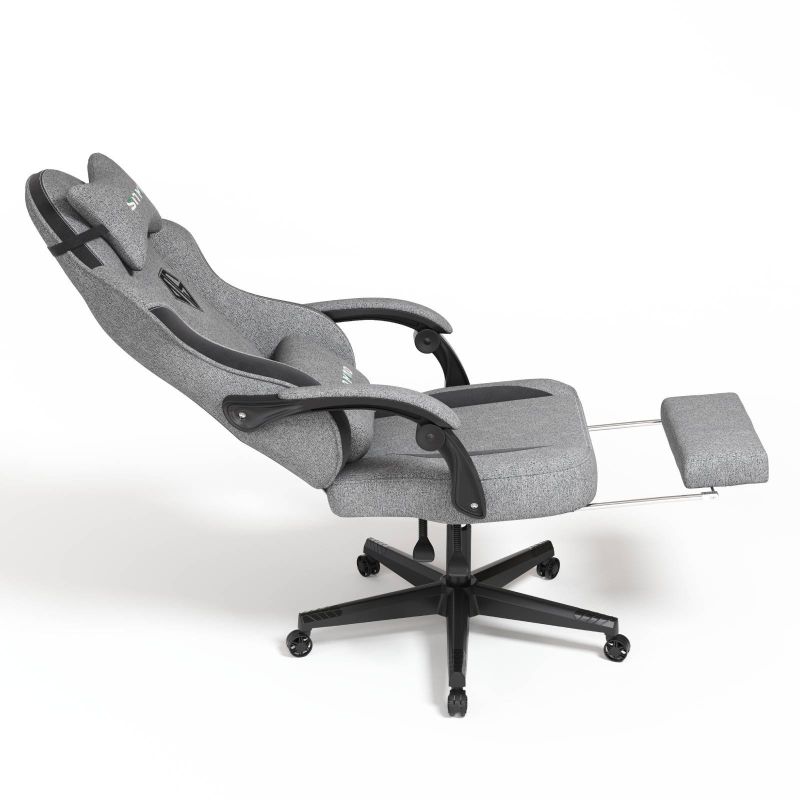 Photo 2 of SITMOD Gaming Chair with Footrest-PC Computer Ergonomic Video Game Chair-Backrest and Seat Height Adjustable Swivel Task Chair for Adults with Headrest and Lumbar Support(Grey)-Fabric