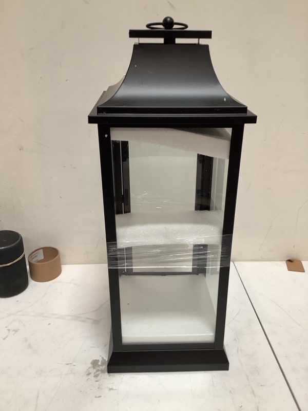 Photo 2 of Serene Spaces Living Black Hurricane Lanterns with Clear Glass Panels, Perfect for Home Decor, Parties & Events, Table Top Or Hanging Lantern for Indoor & Outdoor, Measures 15" Tall and 5" Diameter